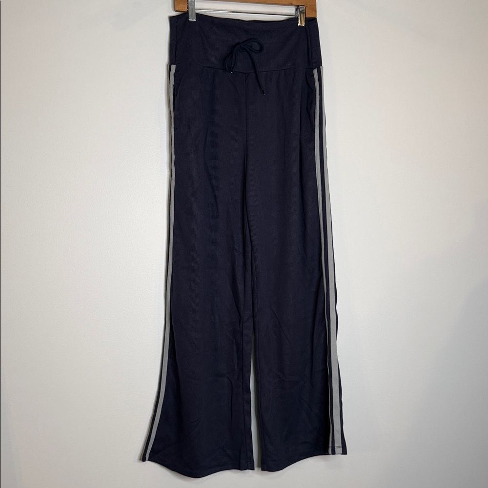 NWOT Halara ribbed high waisted wide leg lounge pants size large navy - Picture 2 of 11